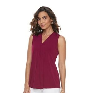 Dana Buchman Burgundy (Deep Red) Sleeveless V-Neck Pleated Top – Size L